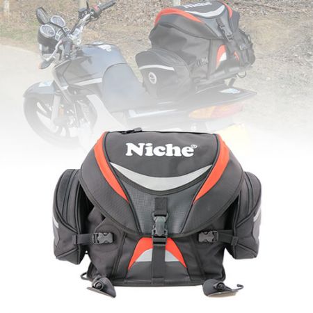 Roll-Top med Cover Motorcykel Bag Taske - Bagtaske med rulle-top og dæksel til motorcykel, aftagelige to sidelommer, sædetaske, hjelmtaske